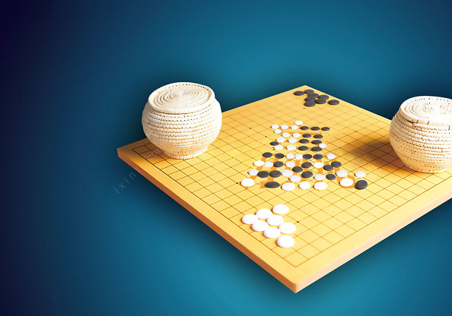 藤编围棋棋盘蓝色背景 页面网页 平面电商.